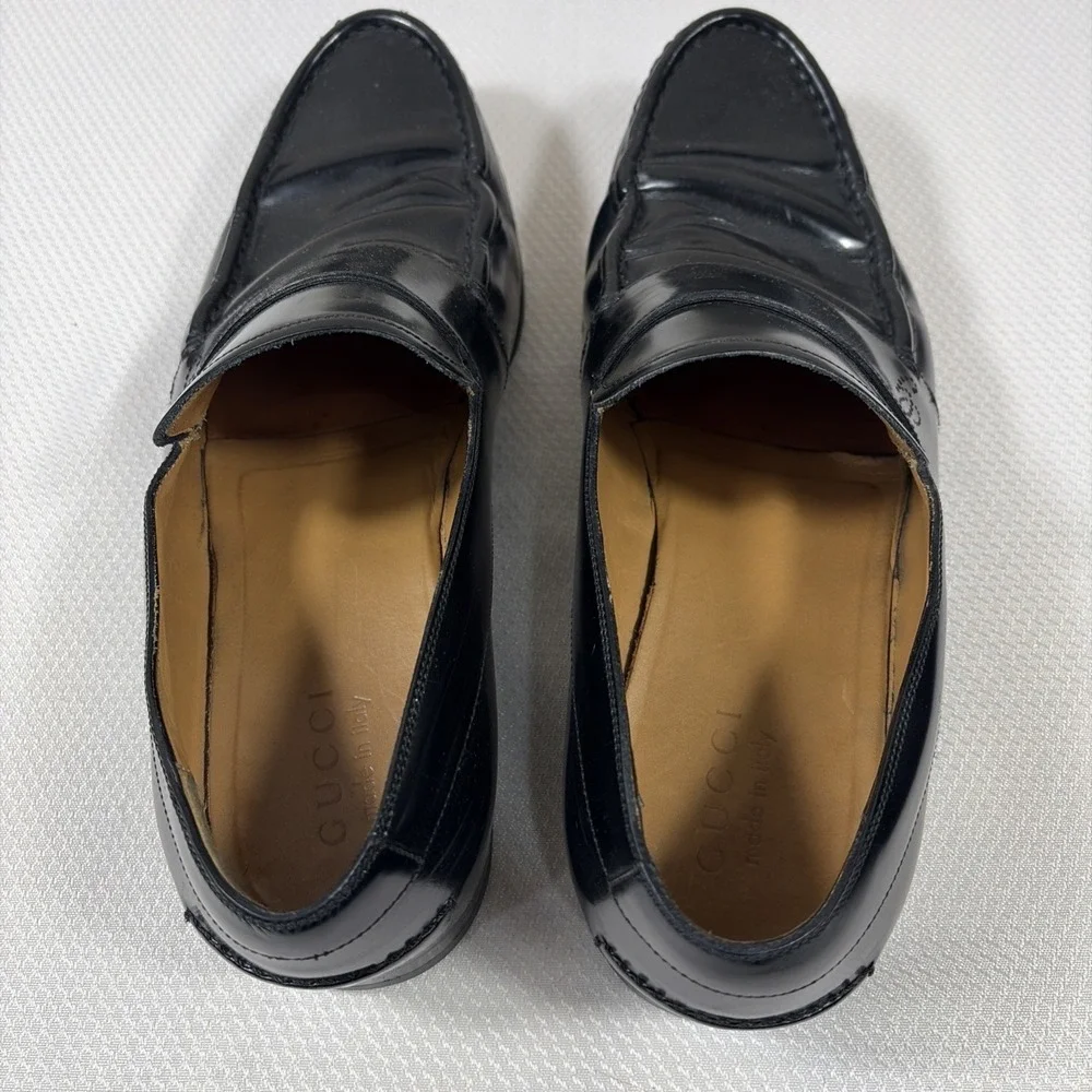 GUCCI Black Leather Slip On Loafers Mens EU 41 / US 8‎ Italy